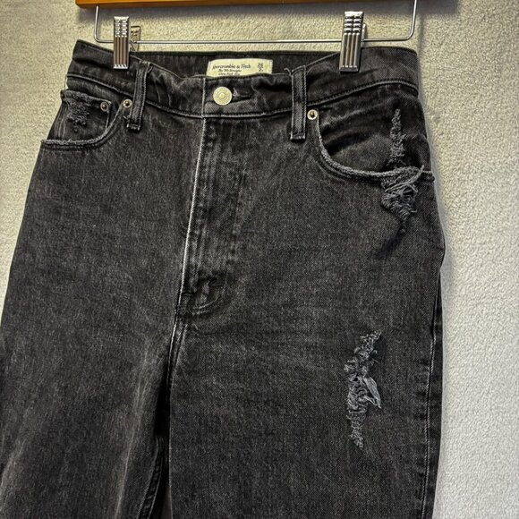 Abercrombie & Fitch 90s Straight High Rise Distressed Jeans Womens 26 2 R Black - Picture 11 of 16